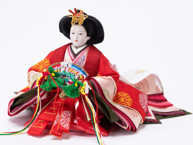 雛人形京十二番ミニ焼桐平台親王飾り　Ｎｏ１３０３Ａ 　姫の衣装とお顔
