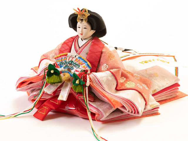 雛人形・京十一番親王柳官女付焼桐収納飾りＮｏ１０１９セット 女雛の衣装とお顔