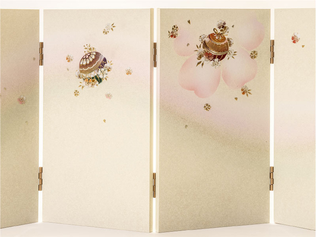 雛人形・京十一番親王 タモ材収納飾り NO1033 屏風