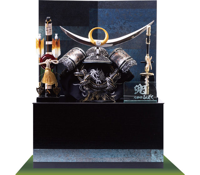 五月人形・彫金上杉謙信公株穂と収納飾り　No508