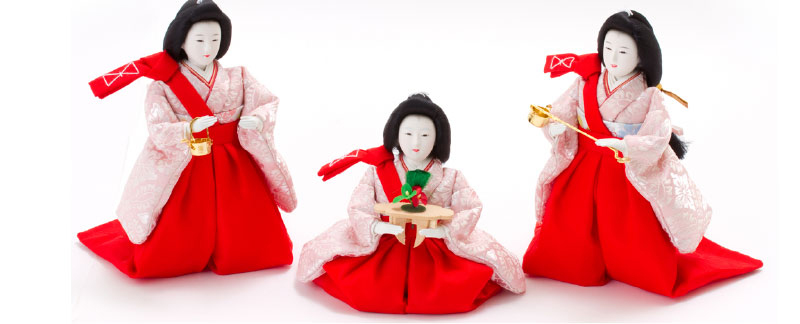 雛人形・京十番親王芥子官女付毛氈三段飾りセット　Ｎｏ２０１０　三人官女のお顔と衣装