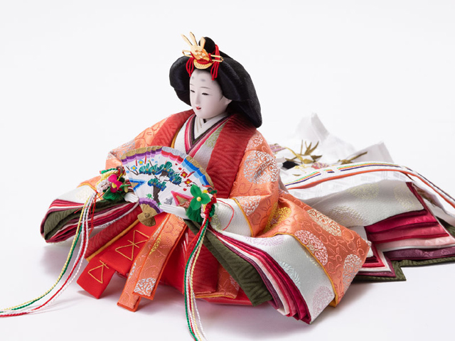 雛人形・京十番親王芥子官女・五人囃子付焼桐三段飾りセット　Ｎｏ３０１０Ｃ　姫のお顔と衣装