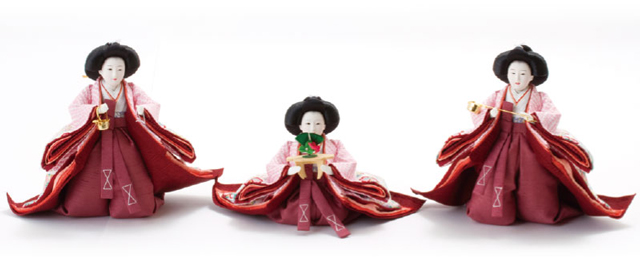 雛人形・京十番親王芥子官女・五人囃子付焼桐三段飾りセット　Ｎｏ３０１０Ｃ　官女の衣装とお顔