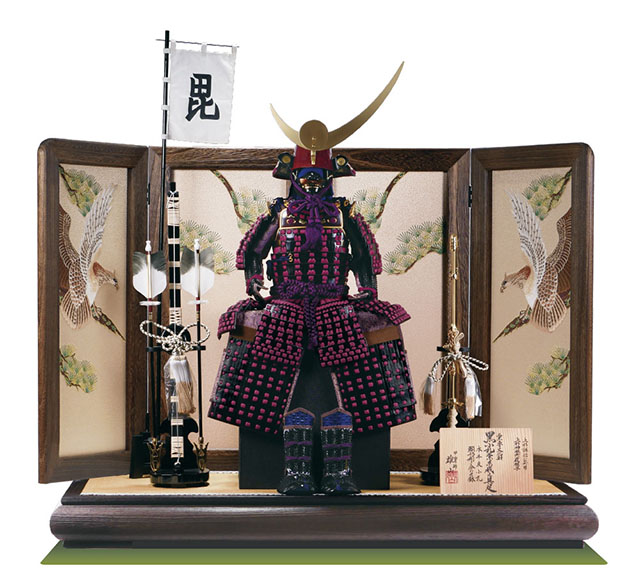 五月人形・上杉神社蔵　山形県立文化財　紫糸威胴丸具足模写（日・月前立　牛革仕立て）Ｎｏ３２３１A