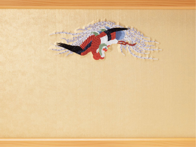 雛人形・金彩刺繍衣装 松寿作 京十一番親王 平台飾り　Ｎｏ１３１１Ａ　帯箔屏風の雛屏風