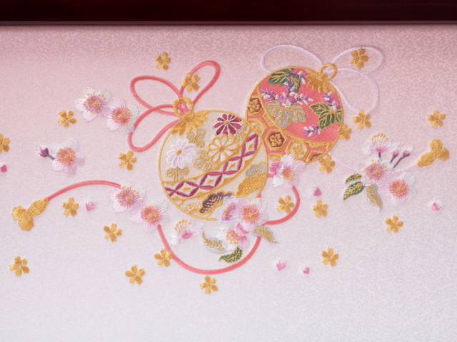 雛人形・京小十番親王 塗り収納飾り Ｎｏ４３０２Ｄセット　毬の刺繍のひな屏風