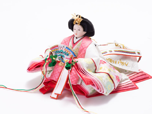 雛人形・京十一番親王タモ材収納飾りＮｏ１０２８セット女雛の衣装とお顔