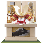 五月人形・パステルカラー兜 収納飾り　赤地印伝兜収納セット　Ｎｏ５５５６Ａ