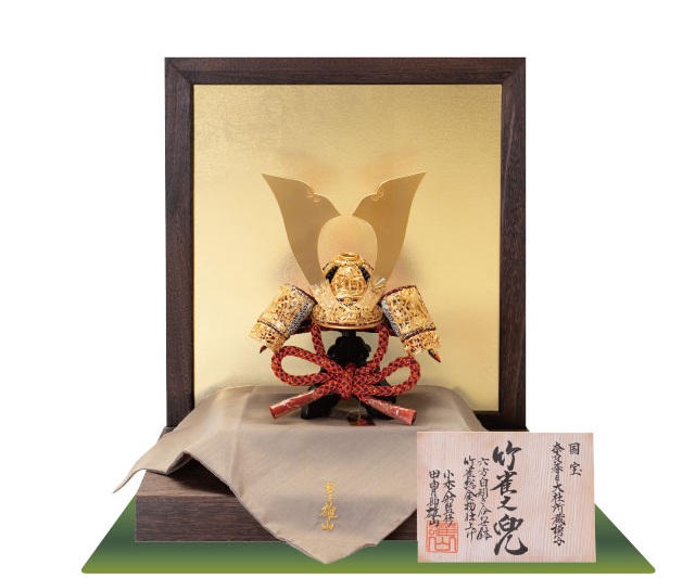 五月人形・奈良 春日大社所蔵　国宝模写『竹に虎雀』金物赤糸威 四分之一 焼桐衝立台飾り Ｎｏ３８１Ａ