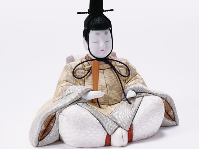 雛人形・木目込人形 真多呂作　親王飾り 正絹 春風雛 　Ｎｏ２７８３　男雛の衣装とお顔